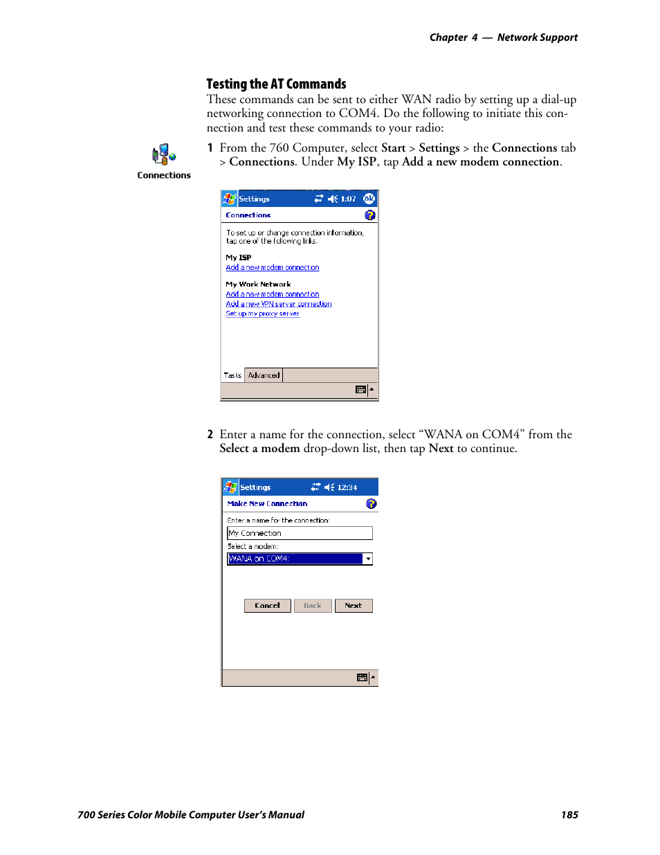 Testing the at commands | Intermec 700 User Manual | Page 209 / 452