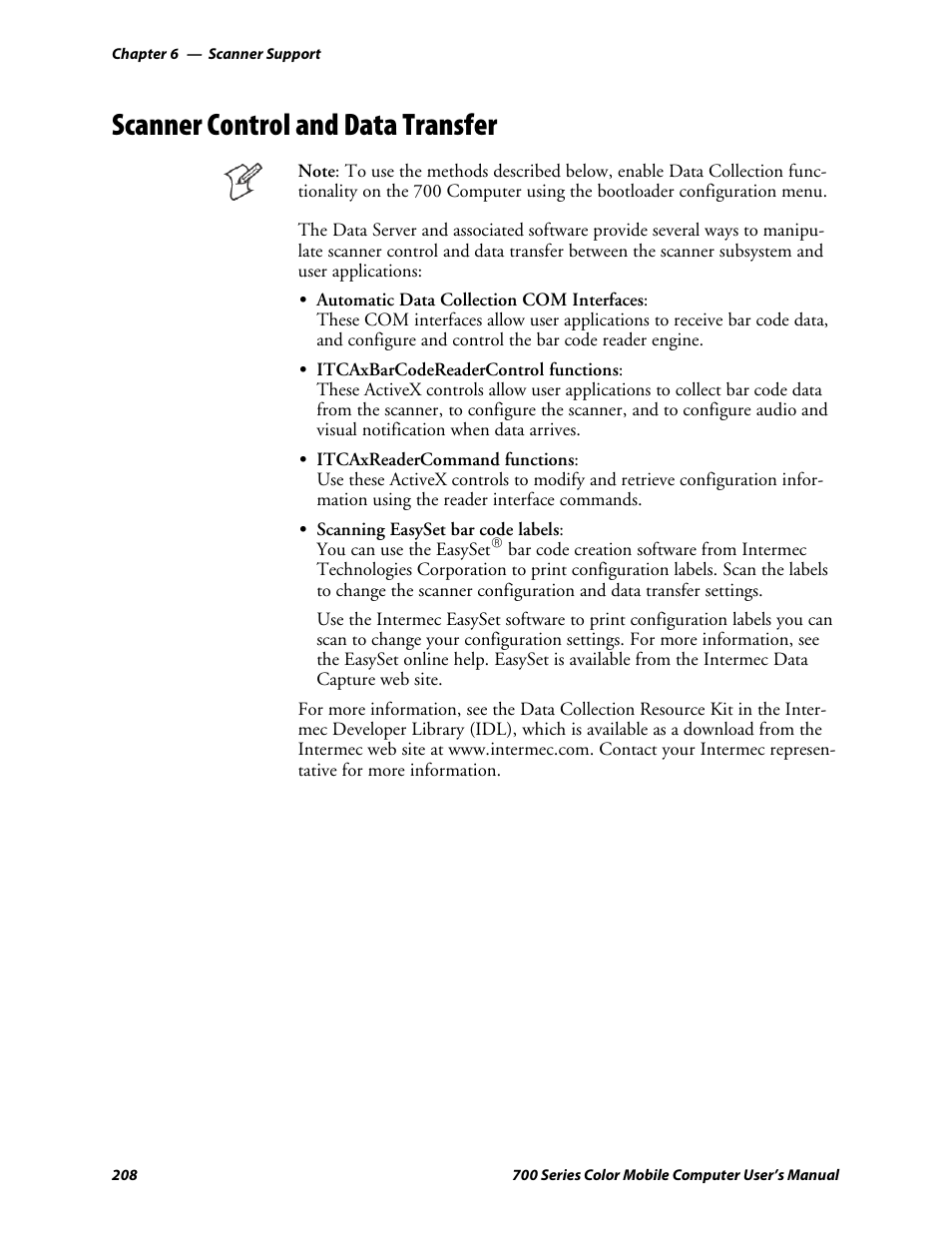 Scanner control and data transfer | Intermec 700 User Manual | Page 232 / 452