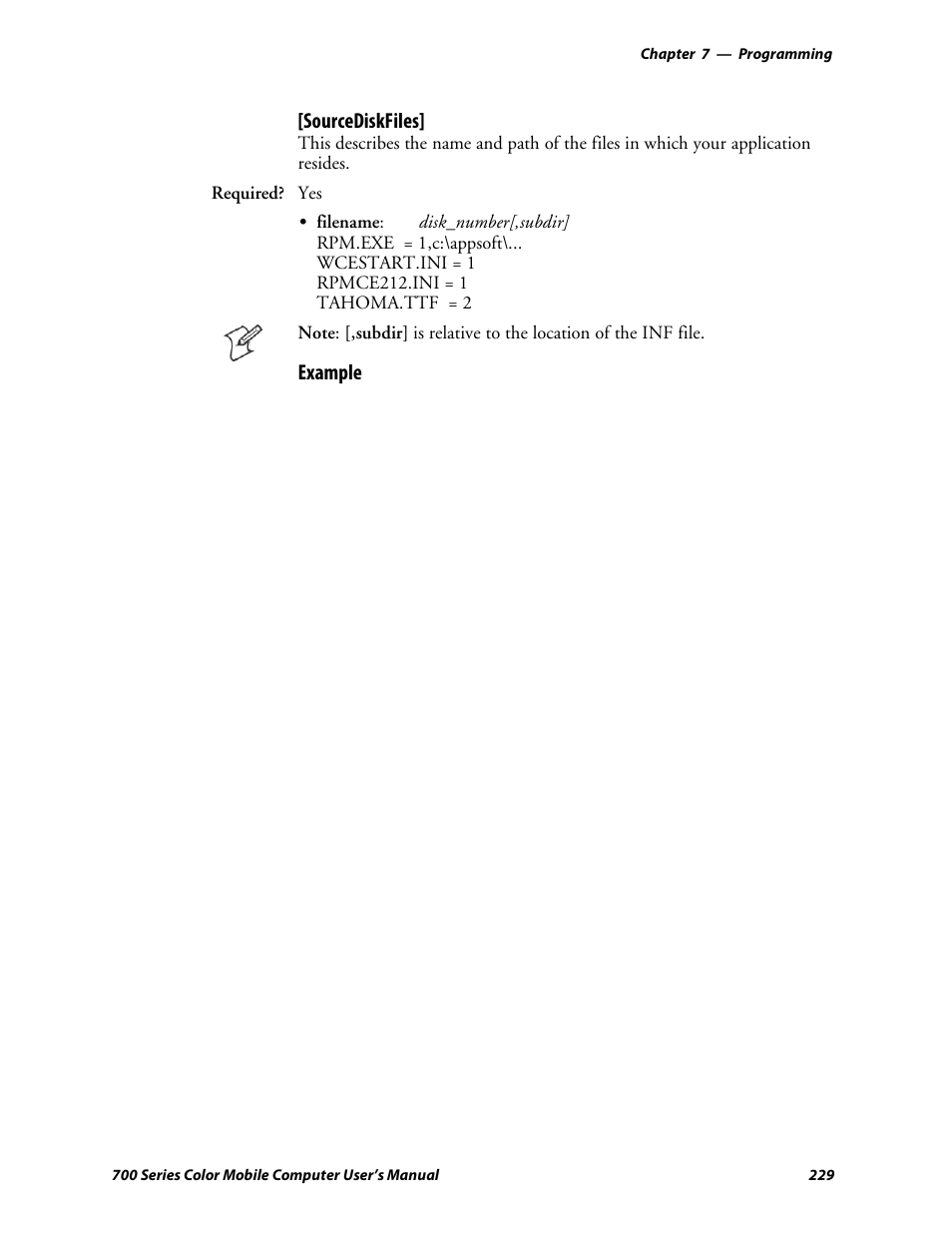 Sourcediskfiles, Example | Intermec 700 User Manual | Page 253 / 452