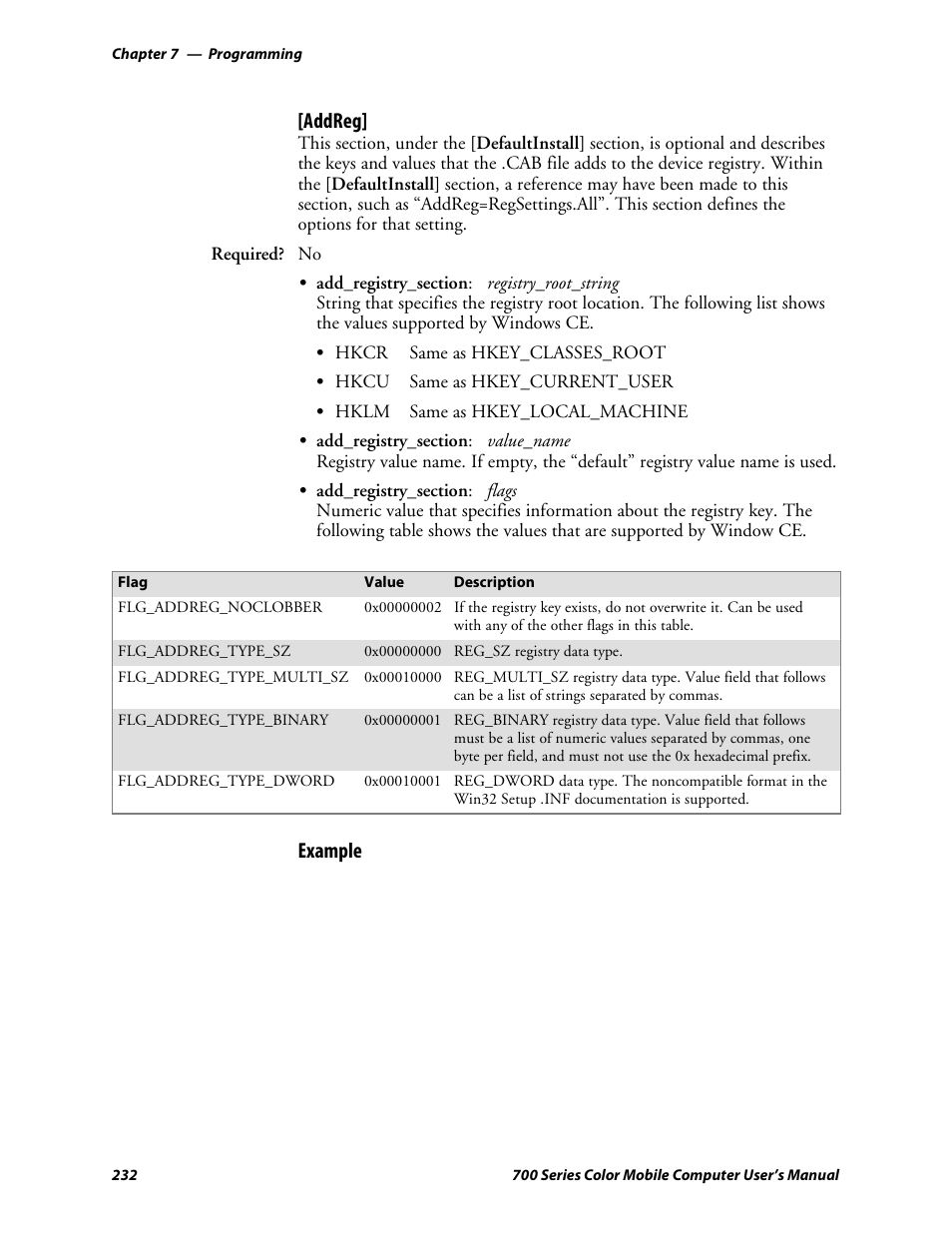 Addreg, Example | Intermec 700 User Manual | Page 256 / 452