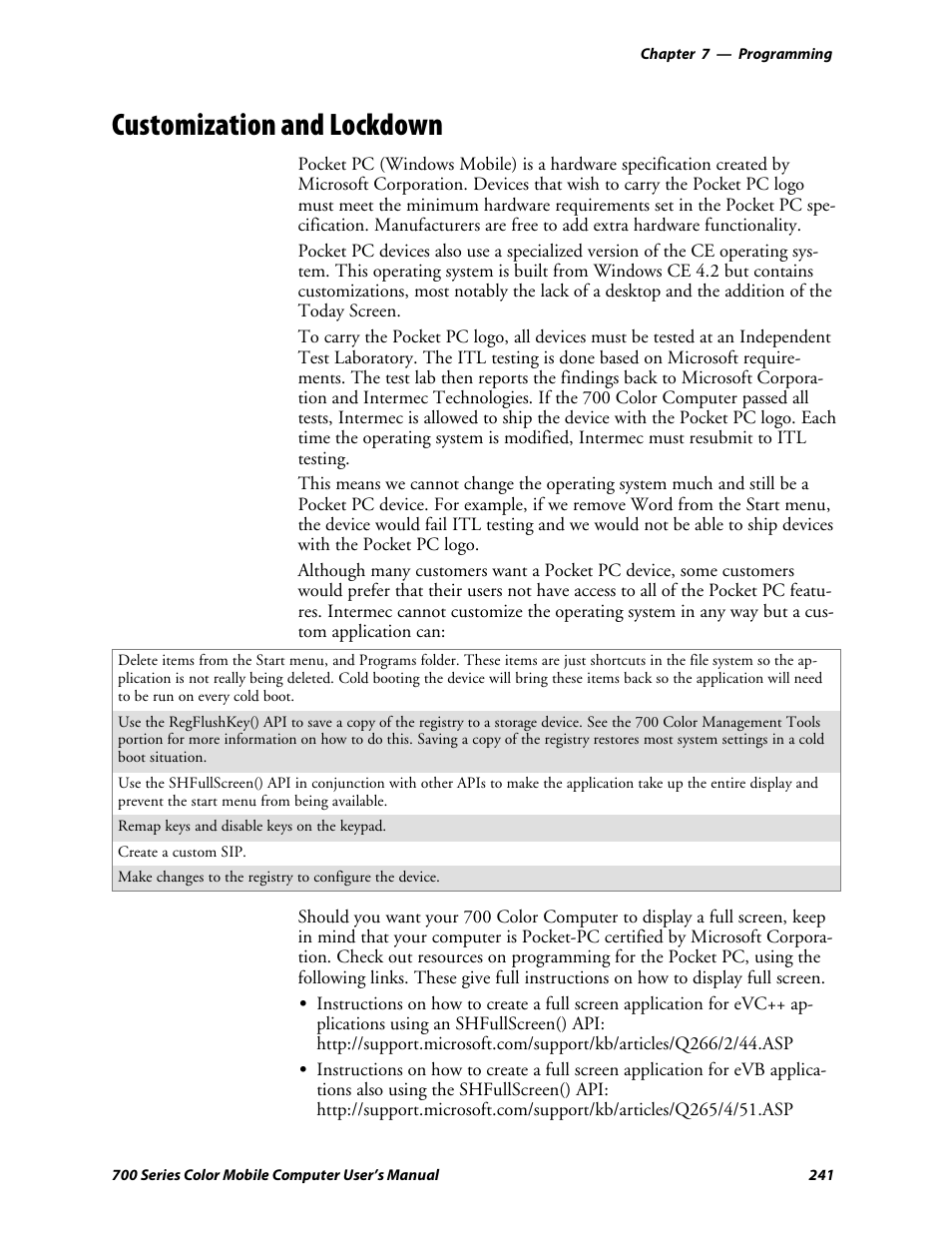 Customization and lockdown | Intermec 700 User Manual | Page 265 / 452