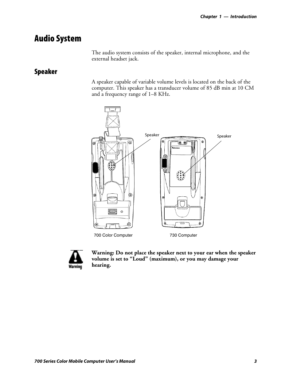 Audio system, Speaker | Intermec 700 User Manual | Page 27 / 452