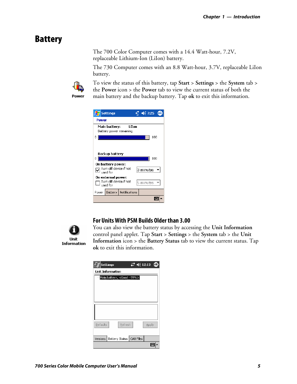 Battery | Intermec 700 User Manual | Page 29 / 452