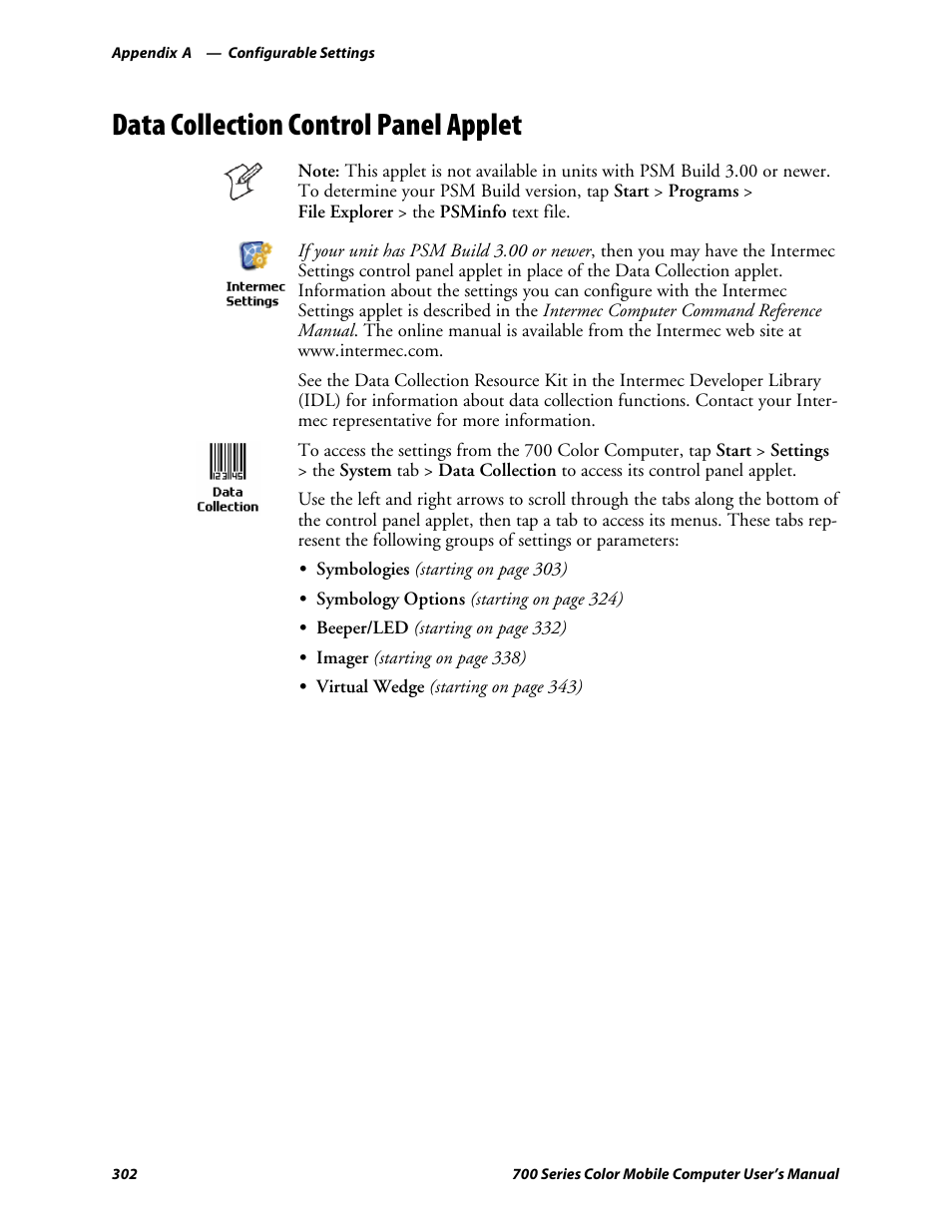 Data collection control panel applet | Intermec 700 User Manual | Page 326 / 452