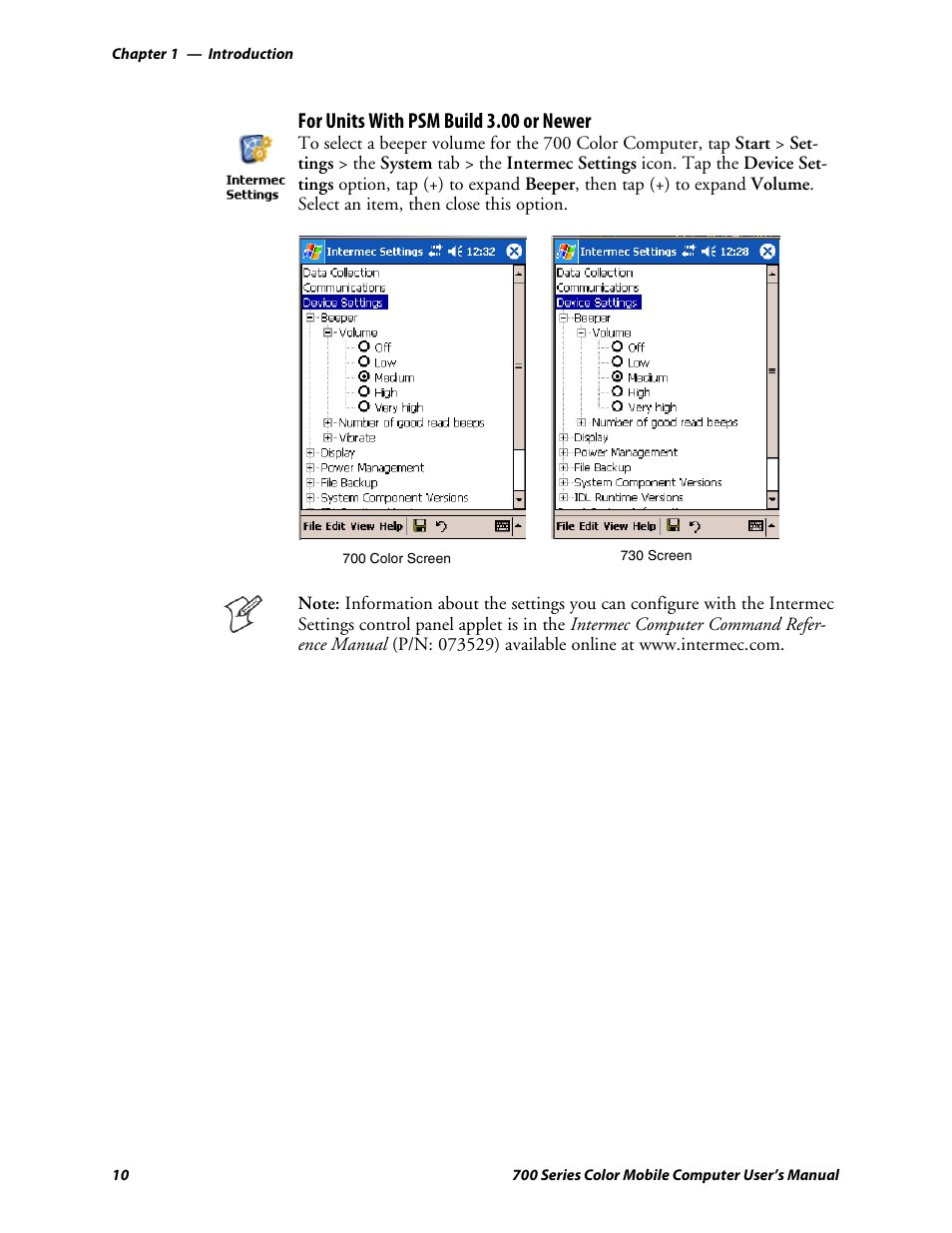For units with psm build 3.00 or newer | Intermec 700 User Manual | Page 34 / 452
