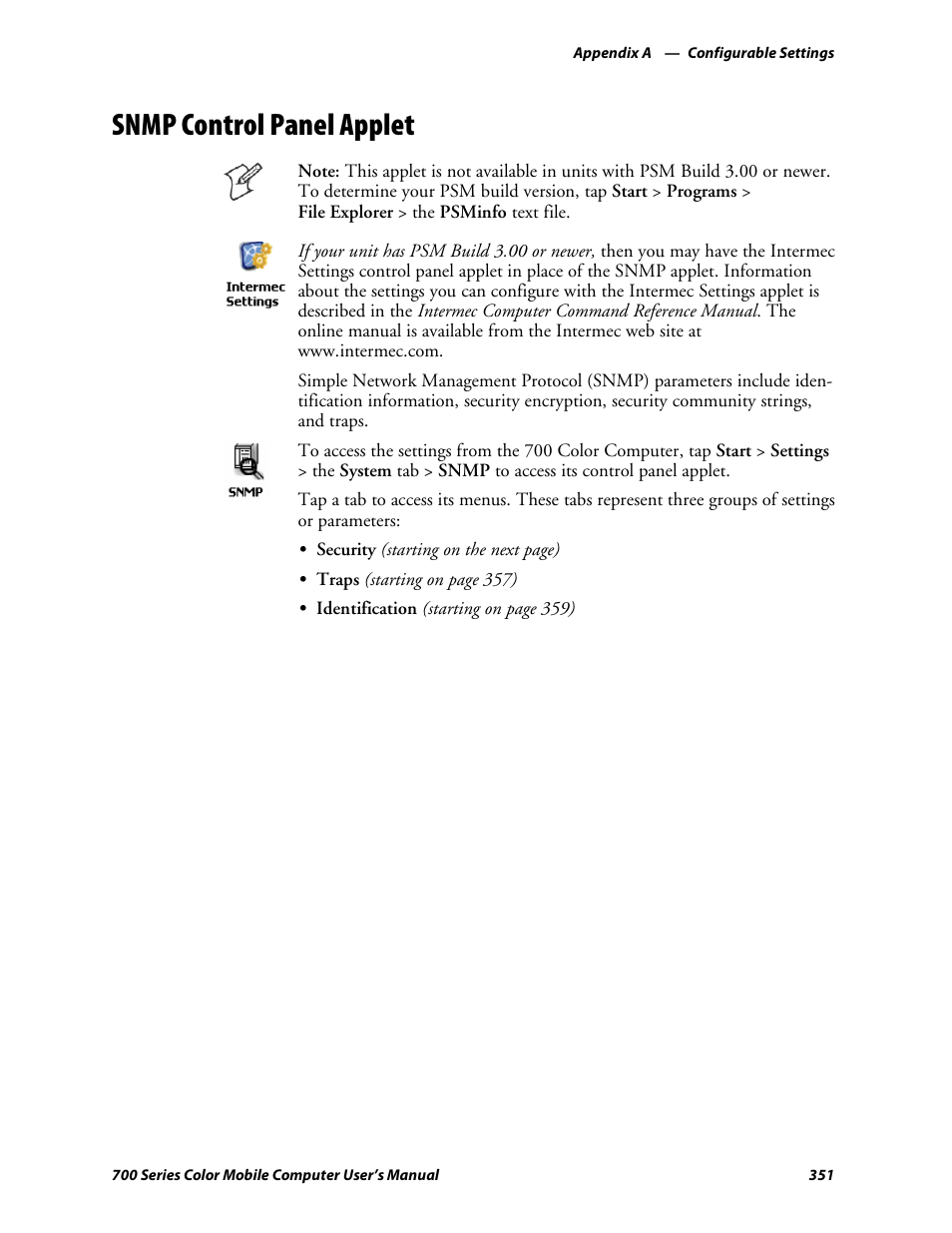 Snmp control panel applet | Intermec 700 User Manual | Page 375 / 452