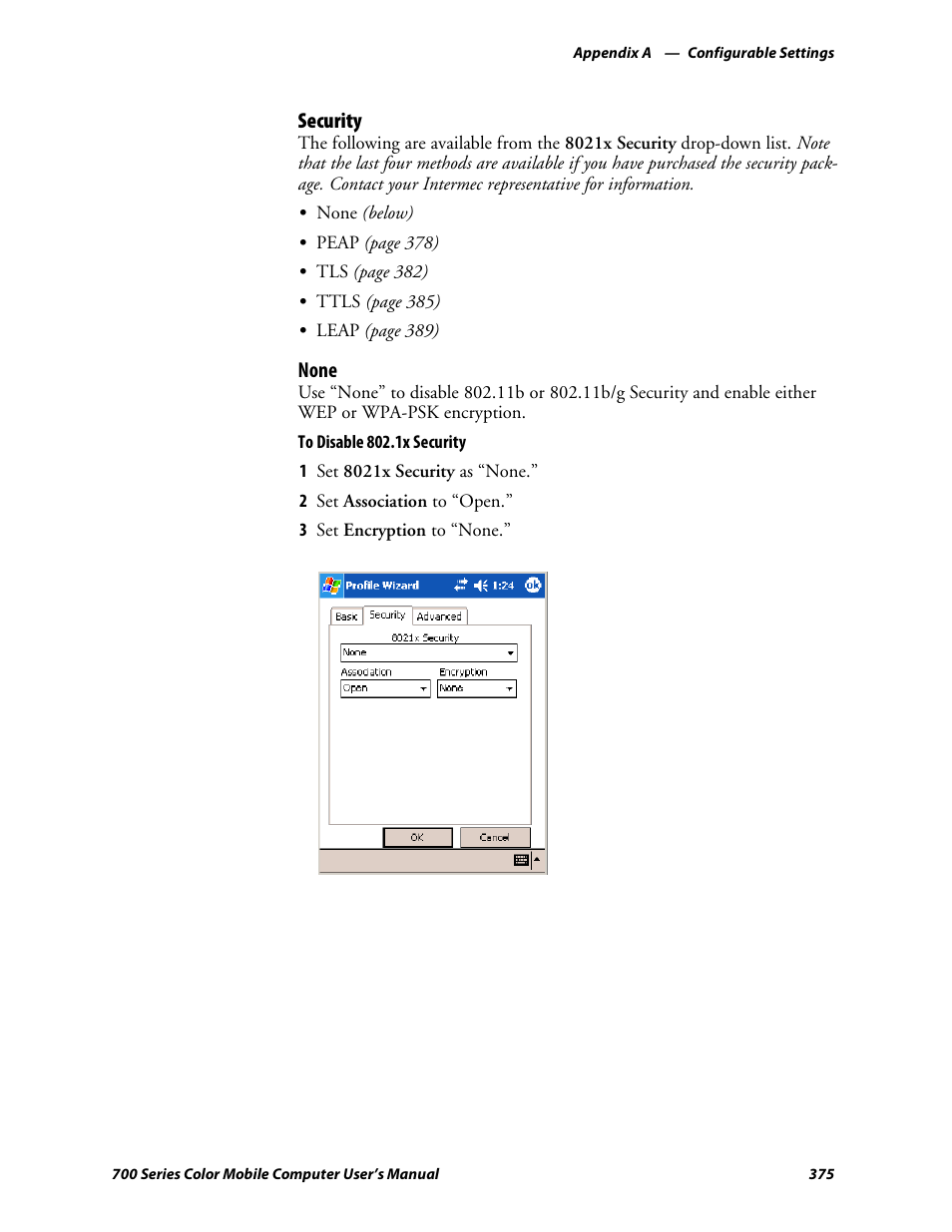 Security, None | Intermec 700 User Manual | Page 399 / 452