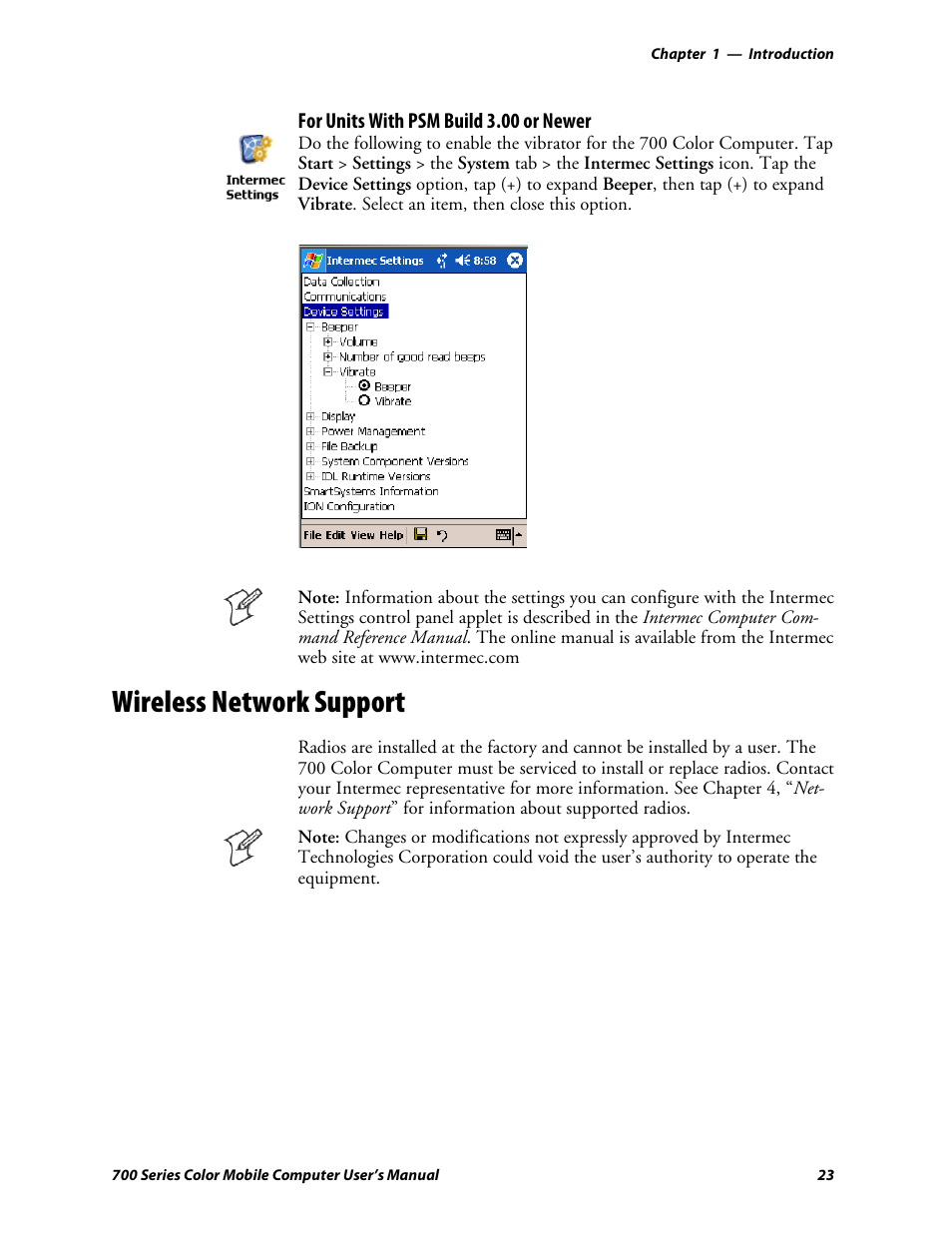Wireless network support | Intermec 700 User Manual | Page 47 / 452