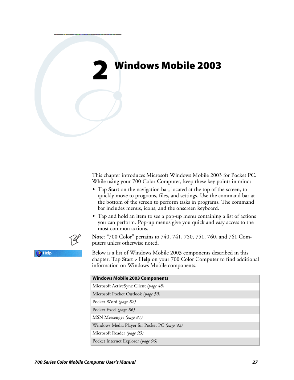 Chapter 2 - windows mobile 2003, Windows mobile 2003 | Intermec 700 User Manual | Page 51 / 452