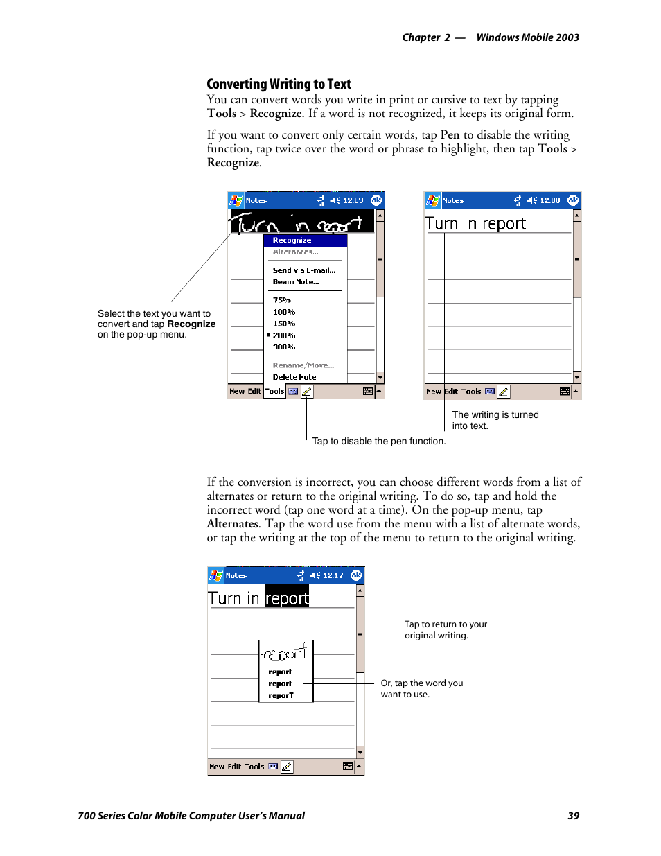 Converting writing to text | Intermec 700 User Manual | Page 63 / 452