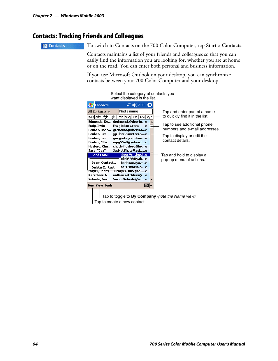 Contacts: tracking friends and colleagues | Intermec 700 User Manual | Page 88 / 452