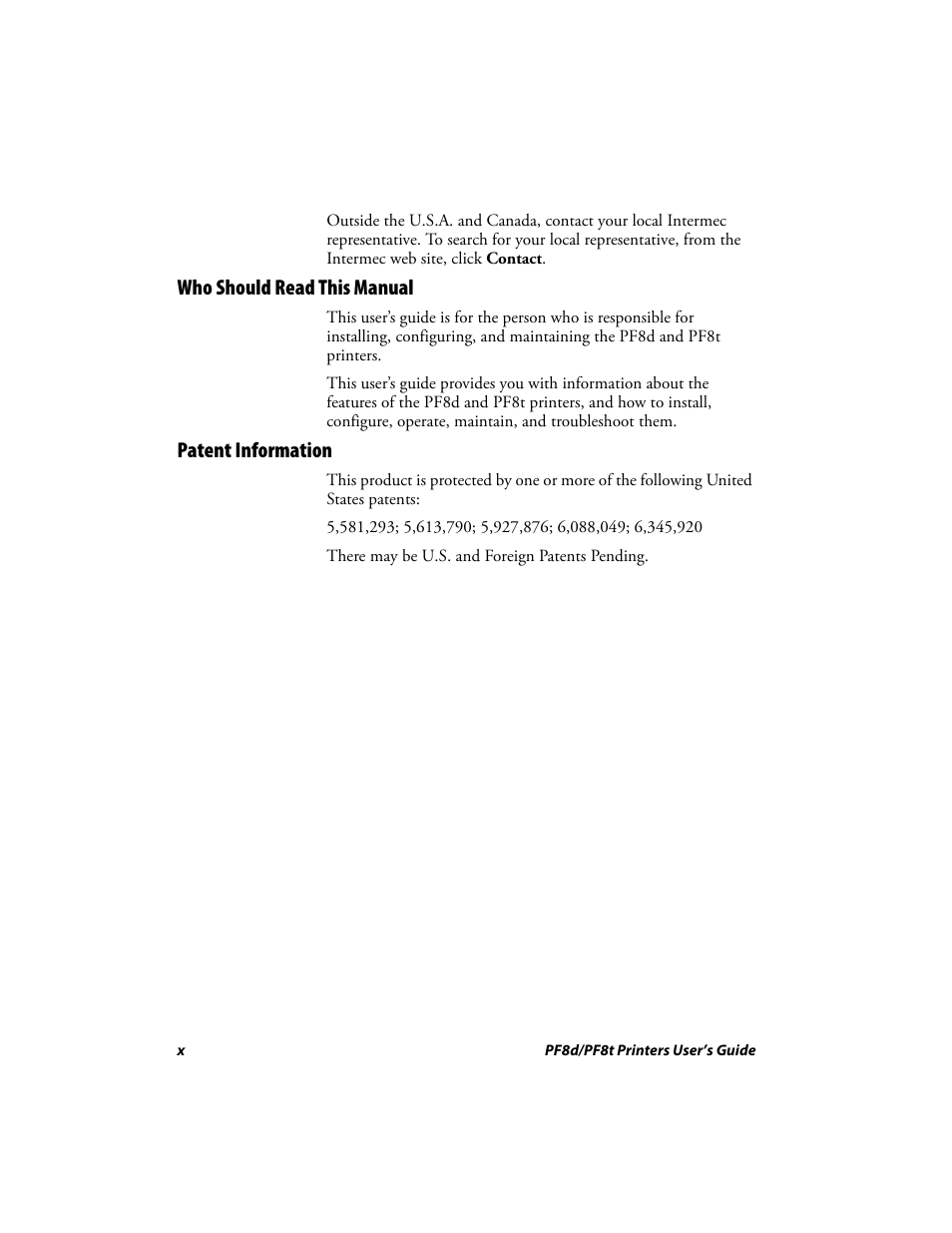 Who should read this manual, Patent information | Intermec PF8T User Manual | Page 13 / 68