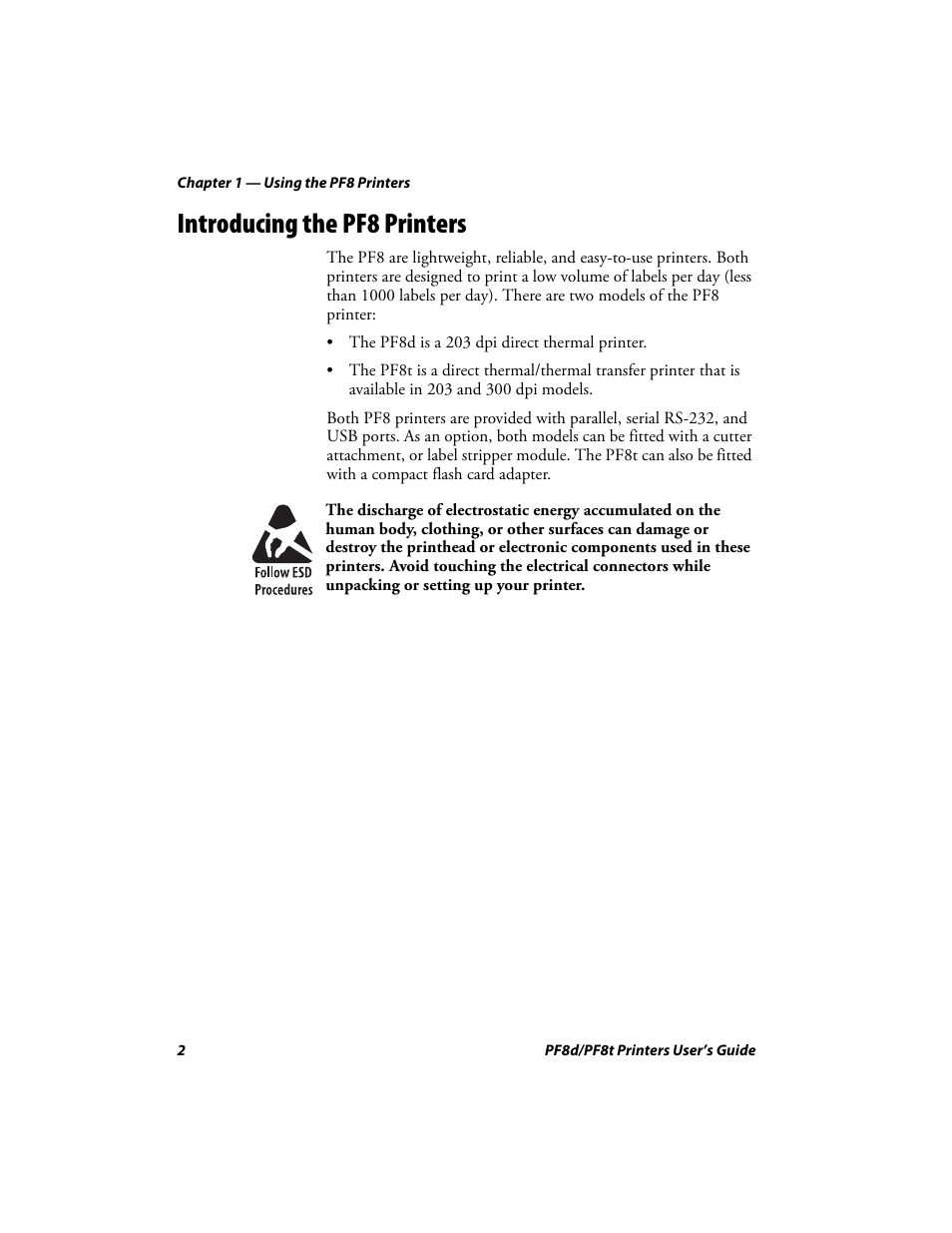 Introducing the pf8 printers | Intermec PF8T User Manual | Page 15 / 68