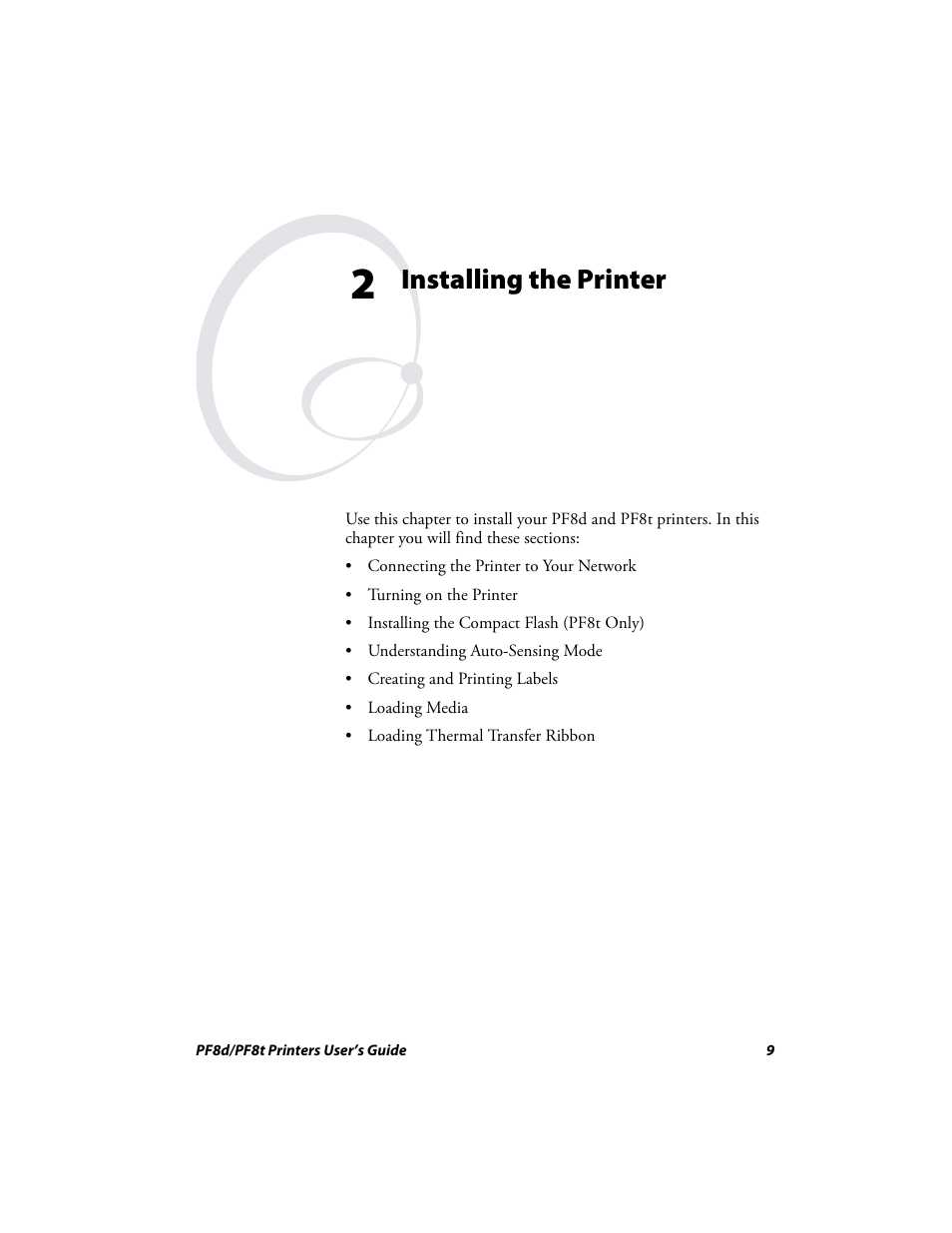 Installing the printer | Intermec PF8T User Manual | Page 22 / 68