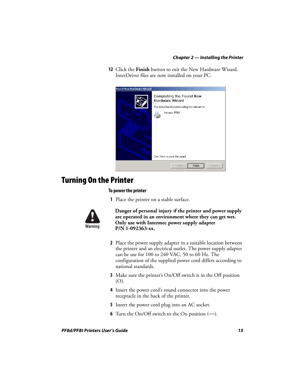 Turning on the printer | Intermec PF8T User Manual | Page 28 / 68