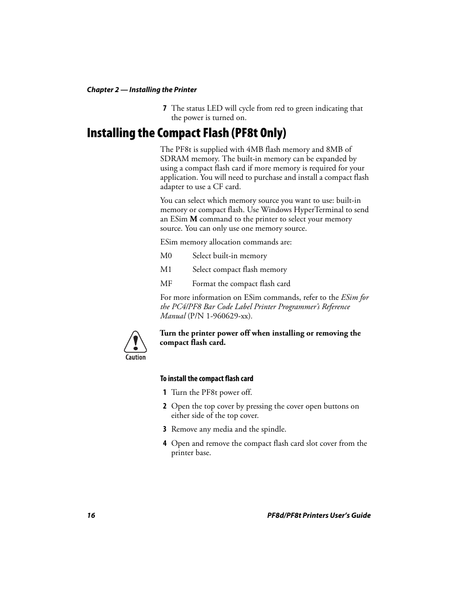 Installing the compact flash (pf8t only) | Intermec PF8T User Manual | Page 29 / 68