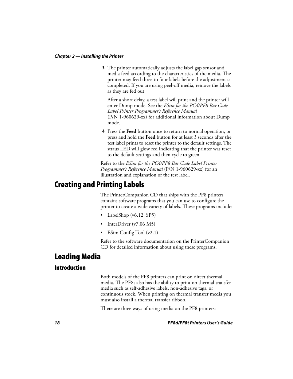 Creating and printing labels, Loading media, Introduction | Intermec PF8T User Manual | Page 31 / 68