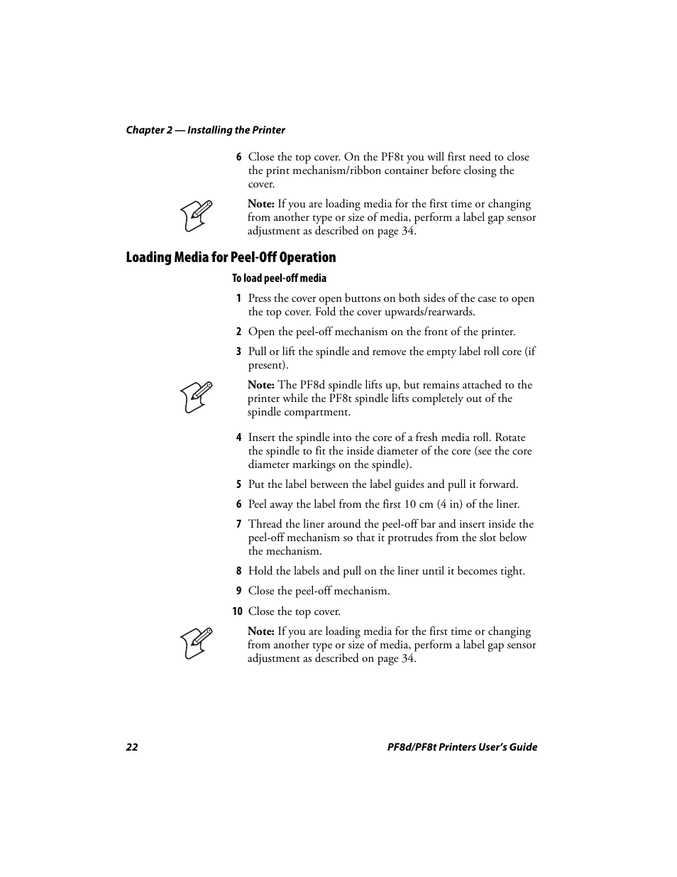 Loading media for peel-off operation | Intermec PF8T User Manual | Page 35 / 68