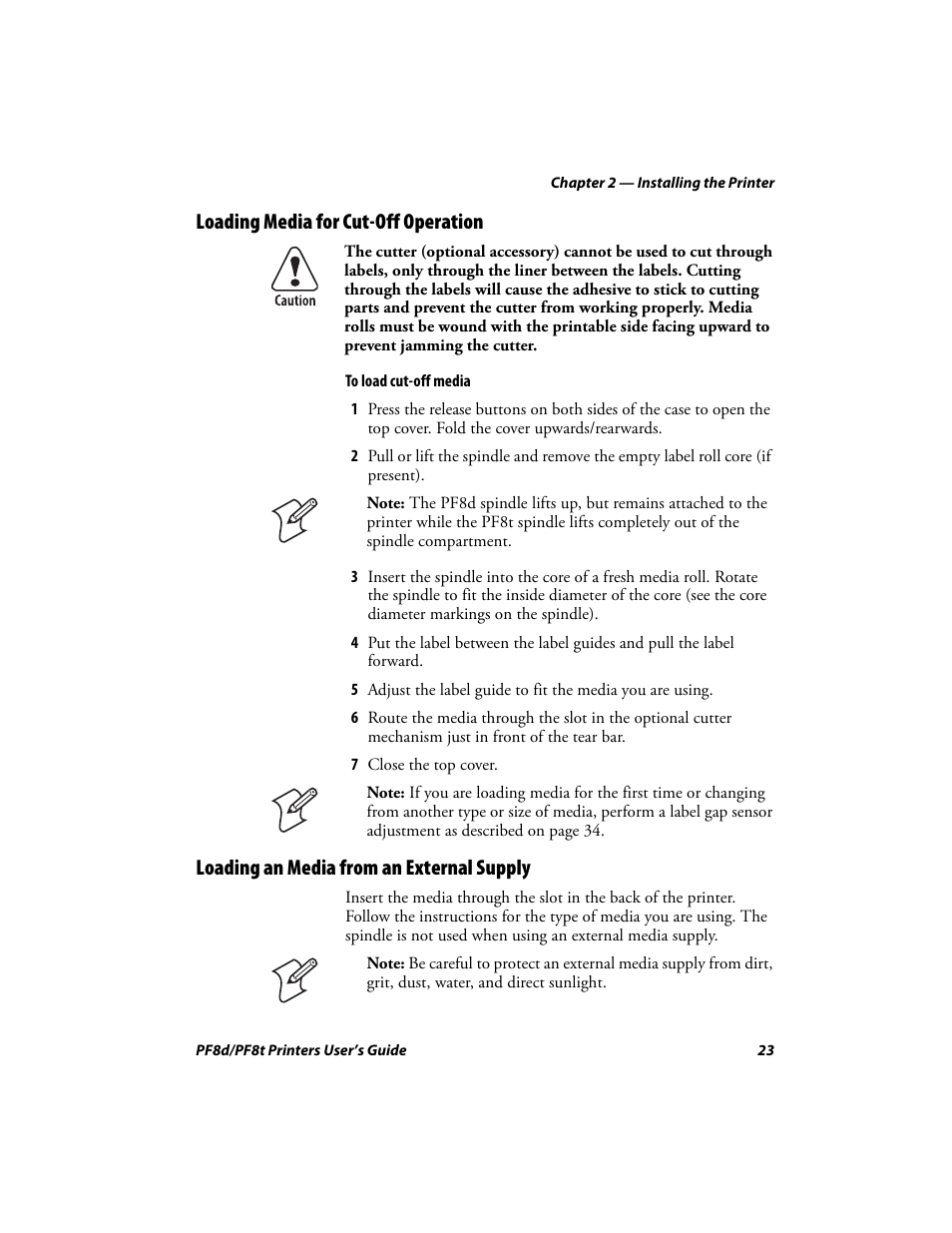 Loading media for cut-off operation, Loading an media from an external supply | Intermec PF8T User Manual | Page 36 / 68