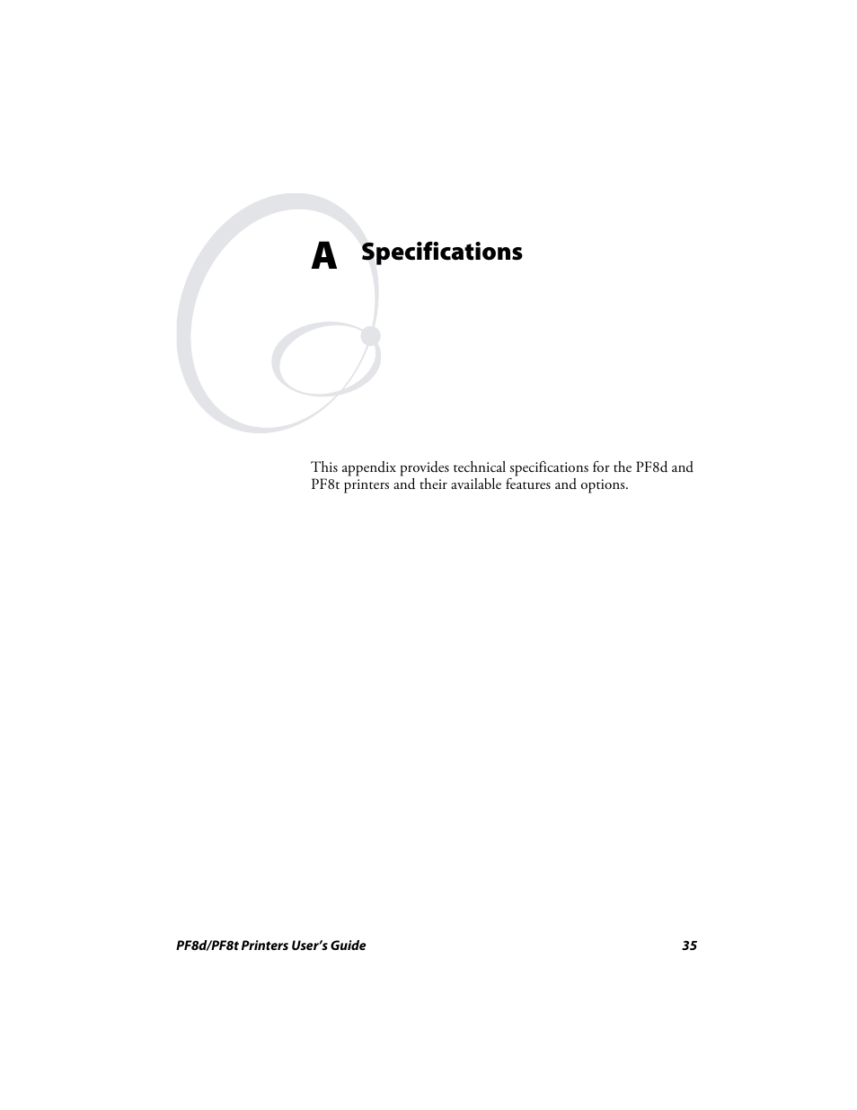 Specifications | Intermec PF8T User Manual | Page 48 / 68