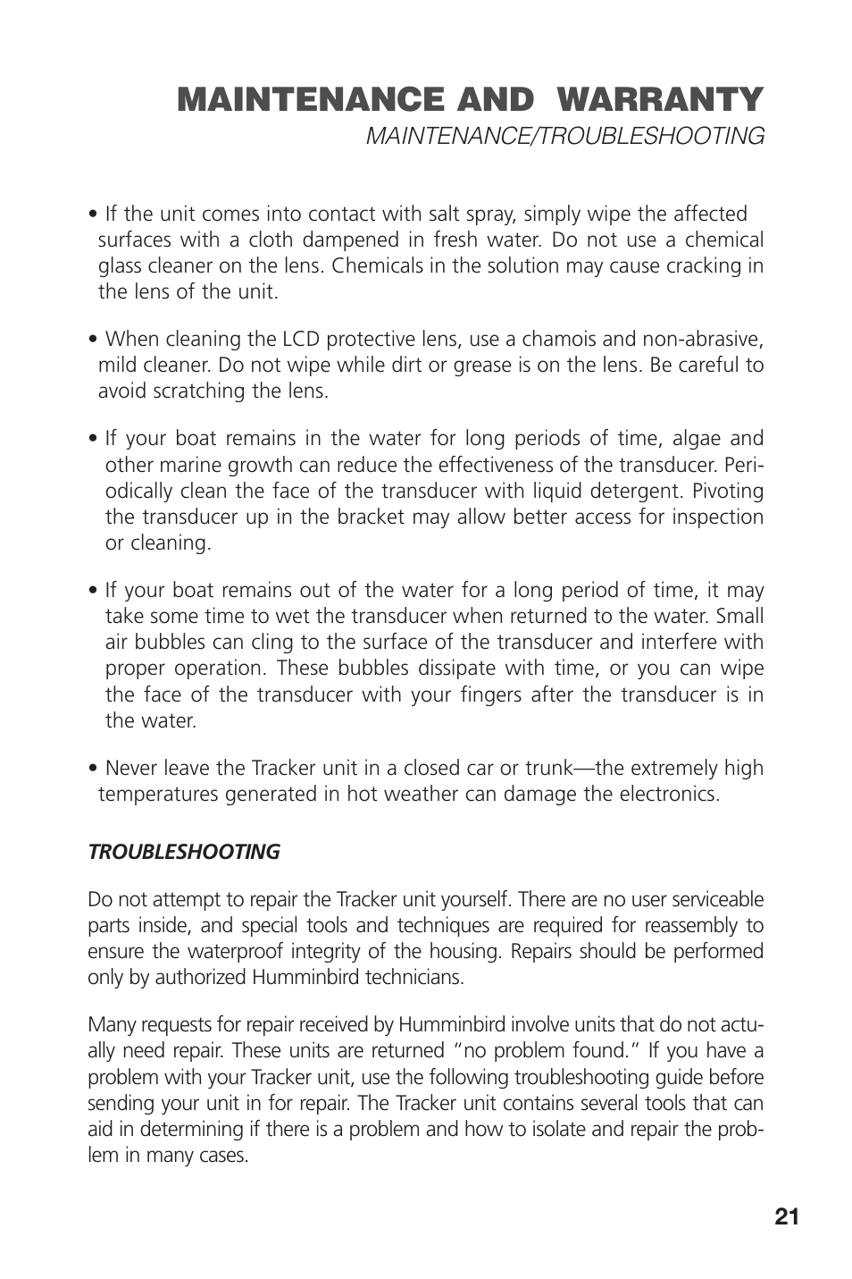 Maintenance and warranty | Intermec TRACKER PRO 128 User Manual | Page 23 / 32