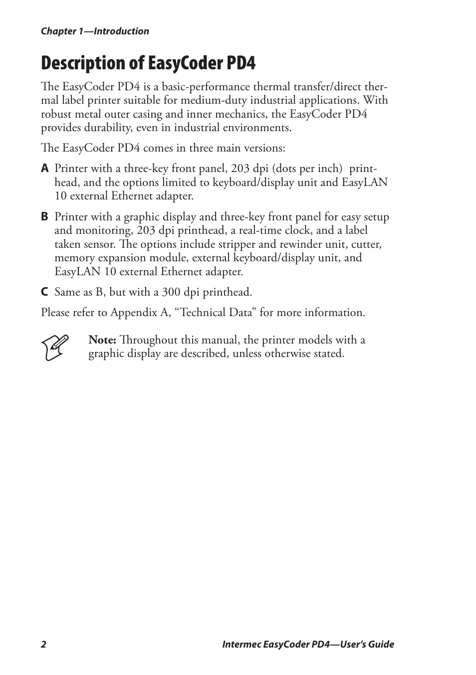 Description of easycoder pd4 | Intermec EASYCODER PD4 User Manual | Page 12 / 100