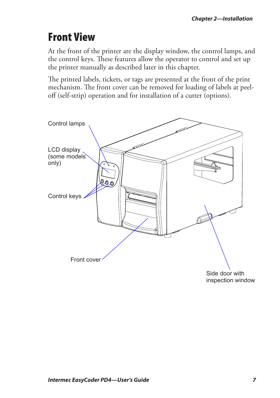 Front view | Intermec EASYCODER PD4 User Manual | Page 17 / 100