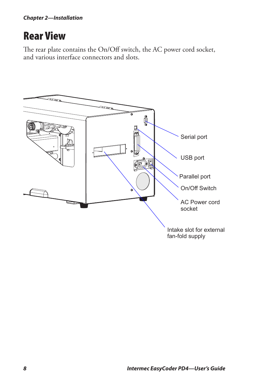 Rear view | Intermec EASYCODER PD4 User Manual | Page 18 / 100