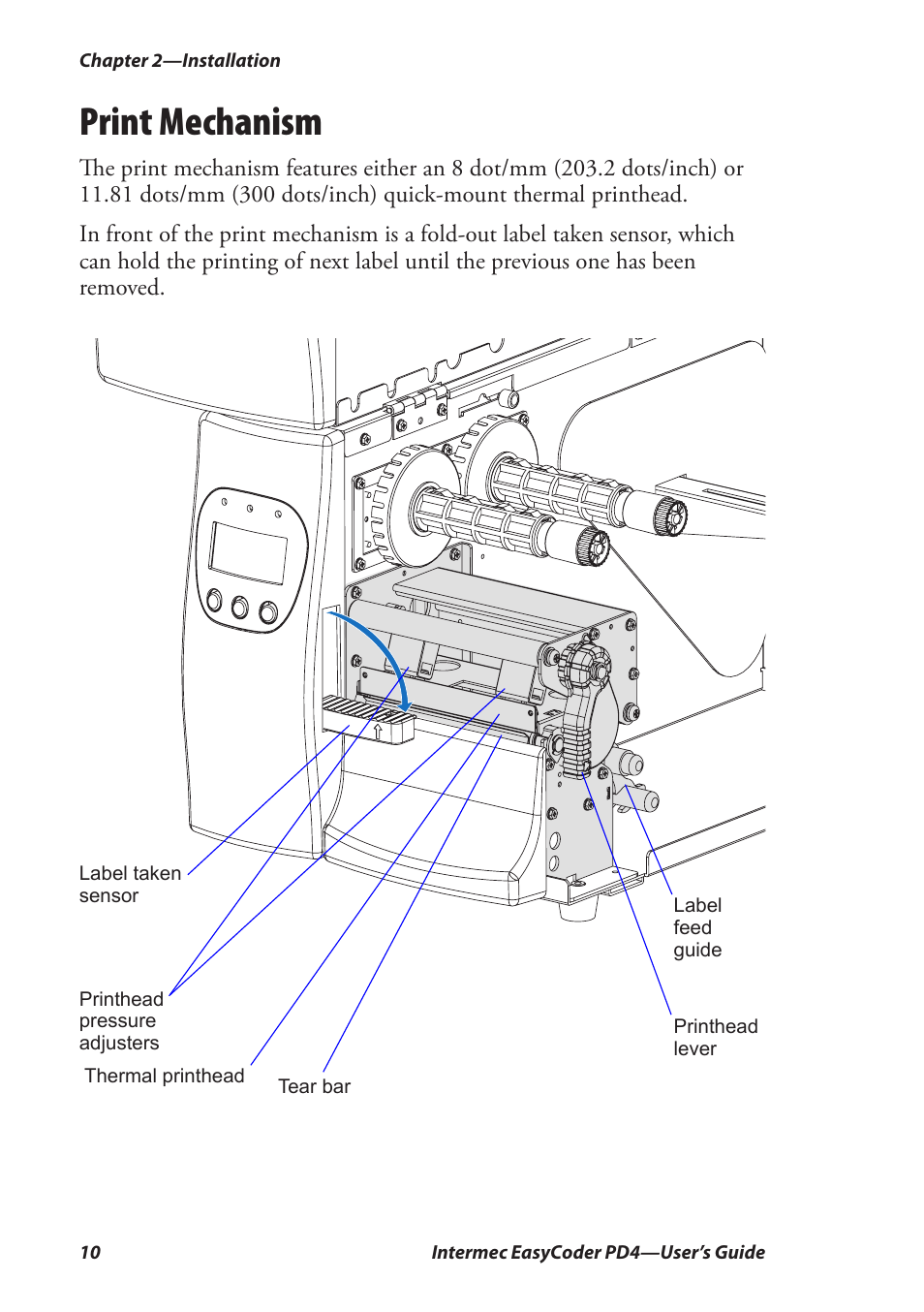 Print mechanism | Intermec EASYCODER PD4 User Manual | Page 20 / 100