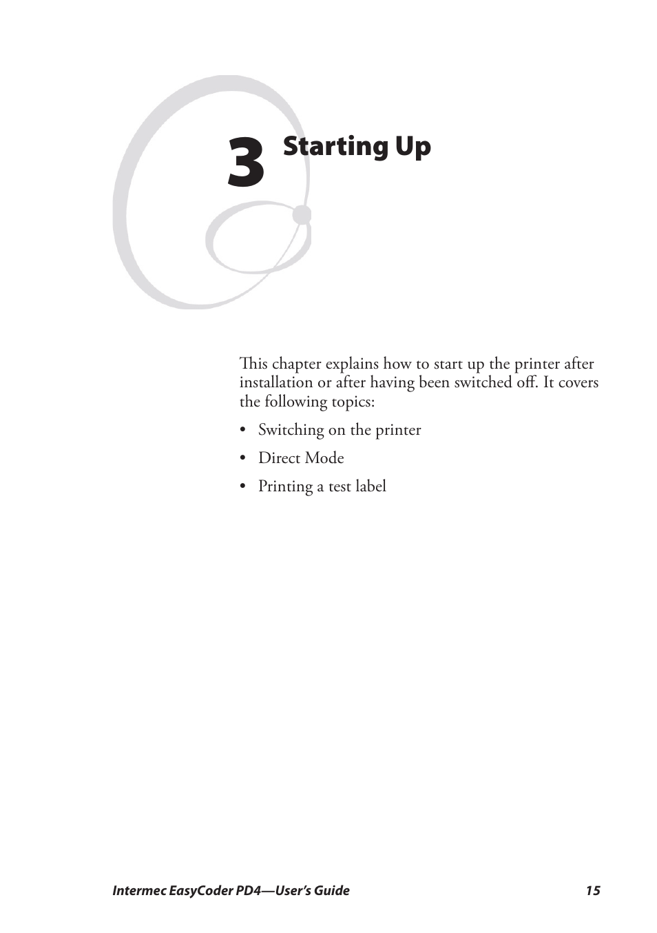 3 starting up, Starting up | Intermec EASYCODER PD4 User Manual | Page 25 / 100