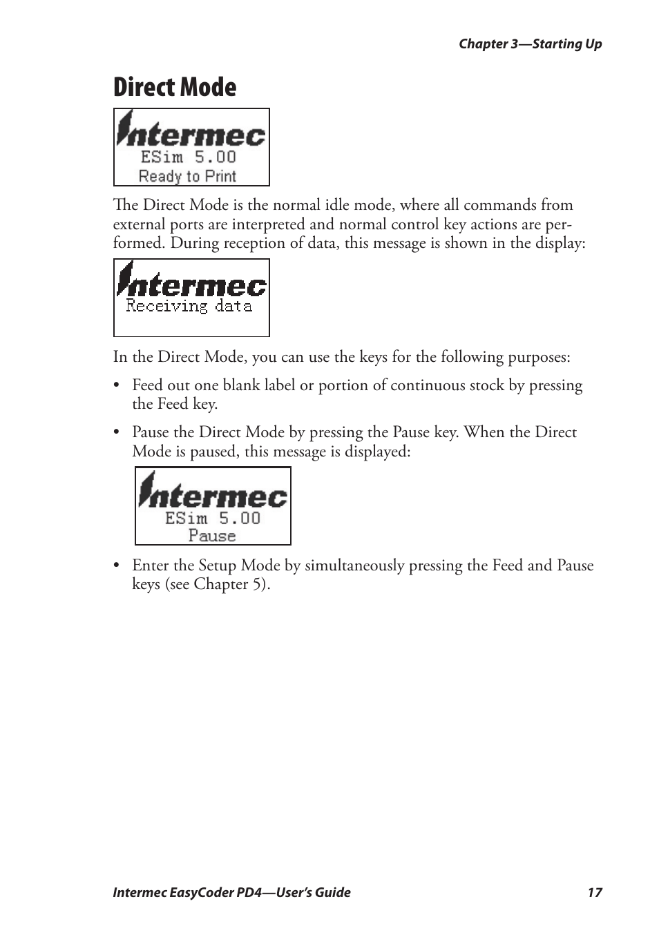 Direct mode | Intermec EASYCODER PD4 User Manual | Page 27 / 100