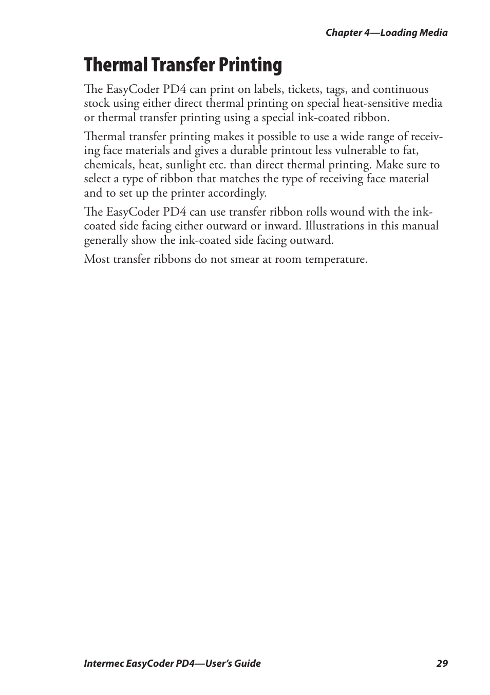 Thermal transfer printing | Intermec EASYCODER PD4 User Manual | Page 39 / 100