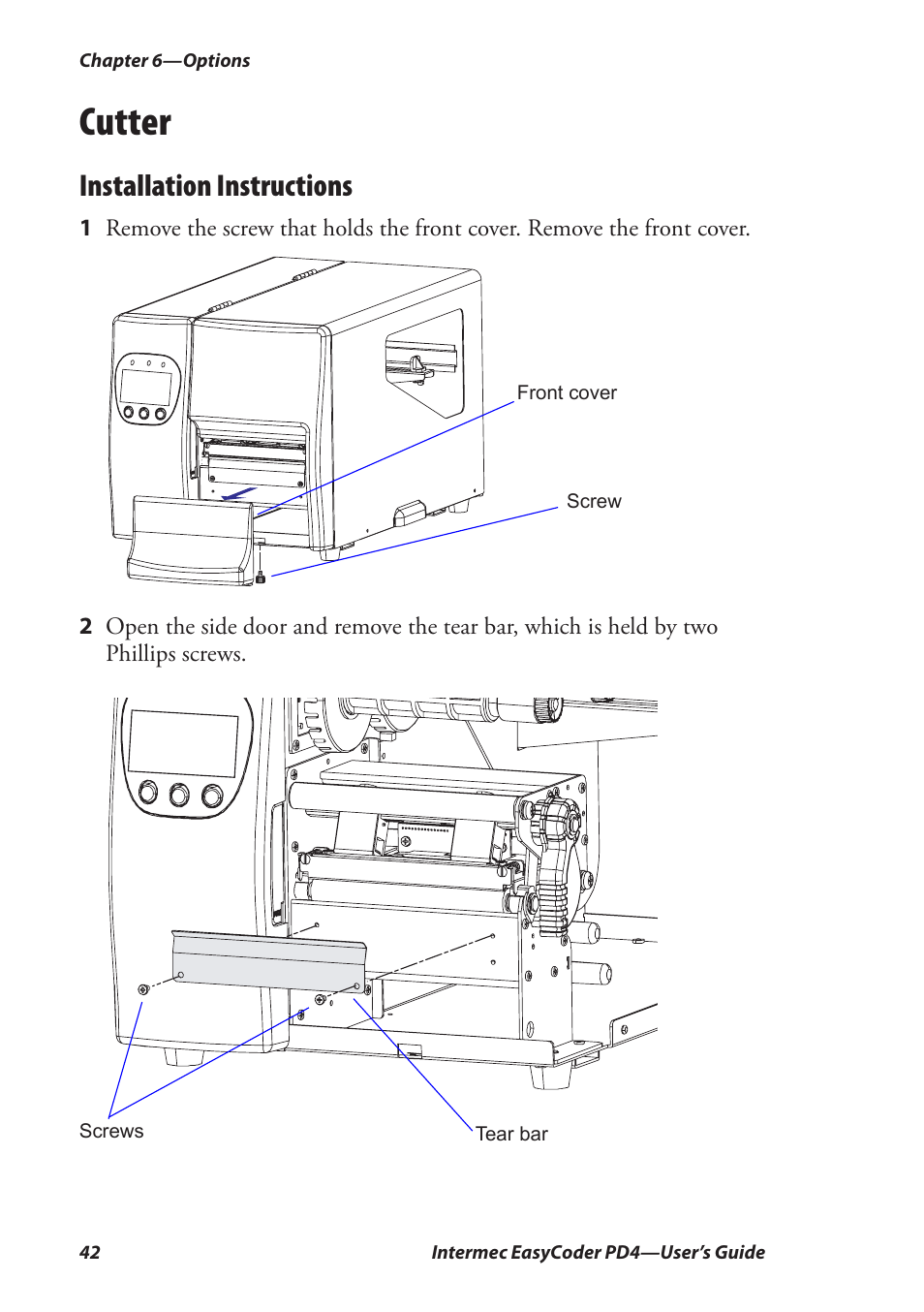 Cutter, Installation instructions | Intermec EASYCODER PD4 User Manual | Page 52 / 100
