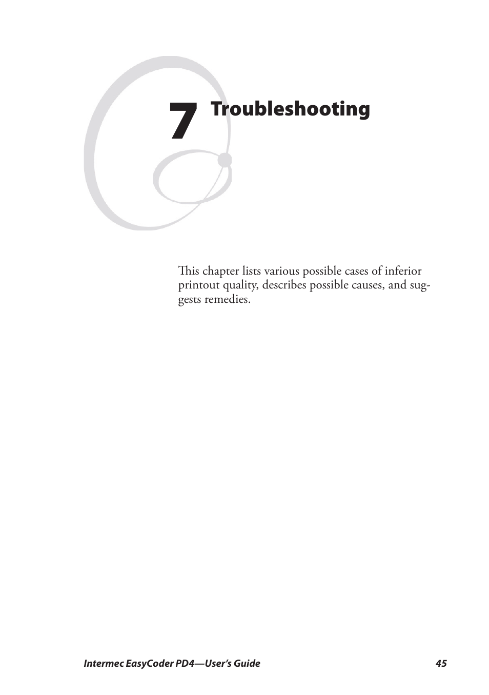7 troubleshooting, Troubleshooting | Intermec EASYCODER PD4 User Manual | Page 55 / 100