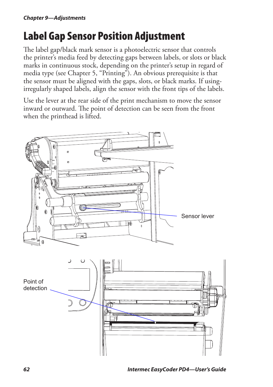 Label gap sensor position adjustment | Intermec EASYCODER PD4 User Manual | Page 72 / 100
