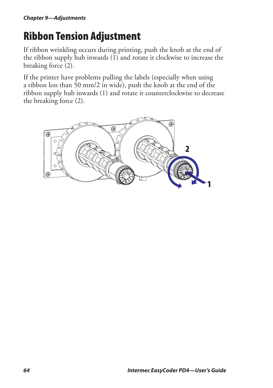 Ribbon tension adjustment | Intermec EASYCODER PD4 User Manual | Page 74 / 100