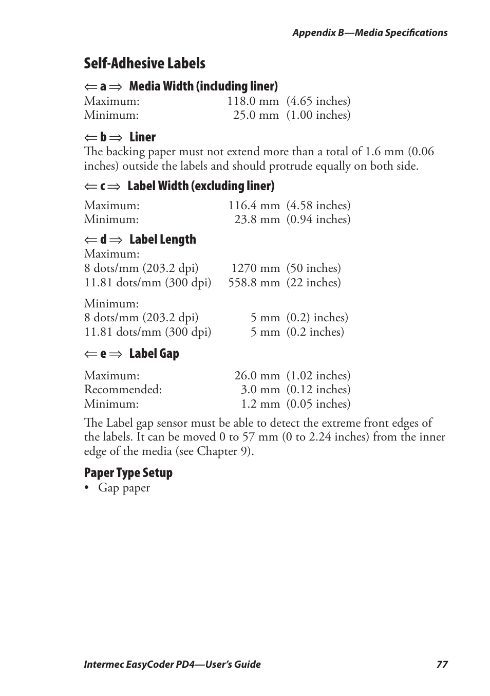 Self-adhesive labels | Intermec EASYCODER PD4 User Manual | Page 87 / 100