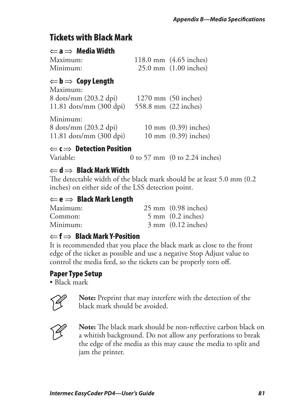 Tickets with black mark | Intermec EASYCODER PD4 User Manual | Page 91 / 100