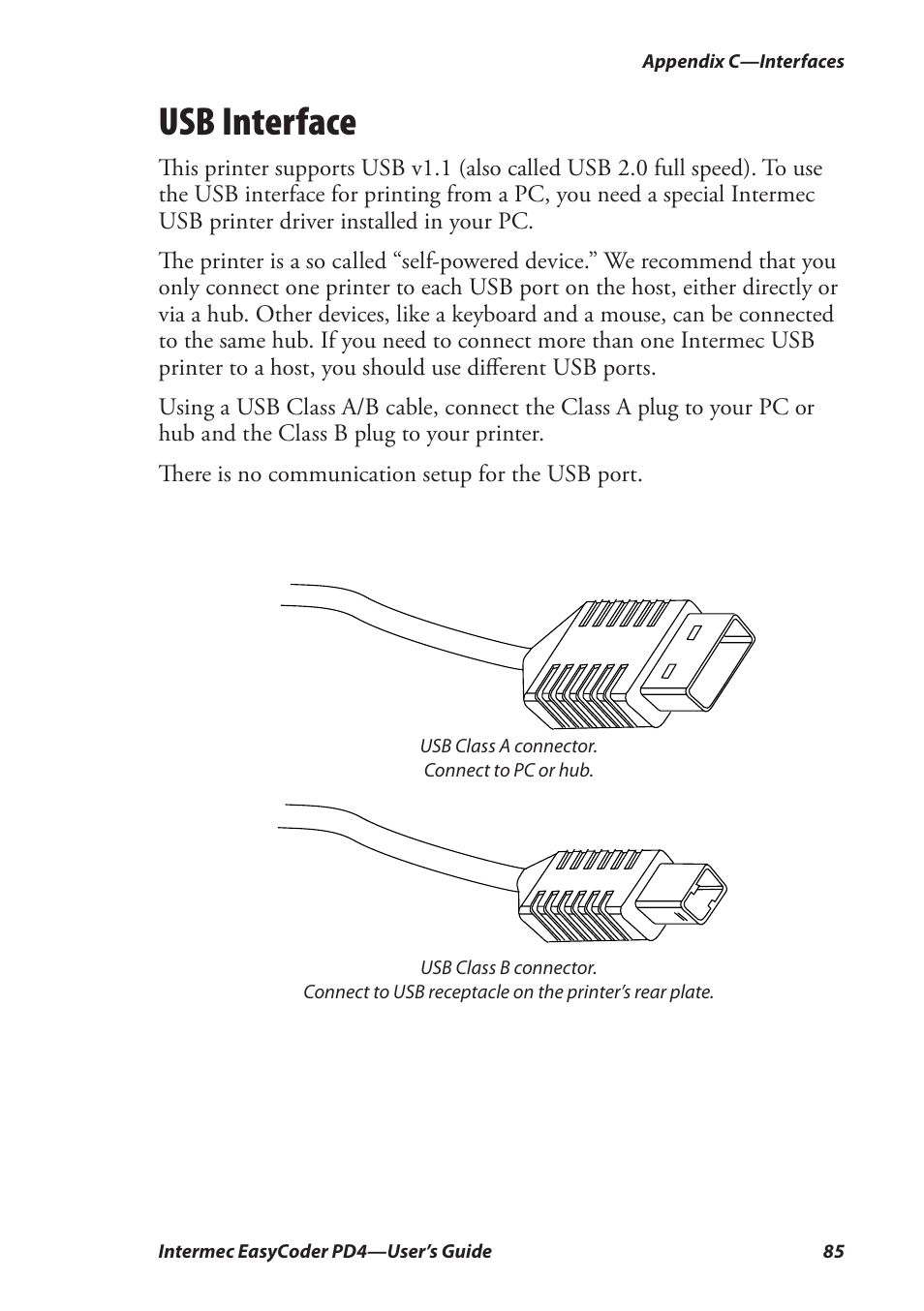 Usb interface | Intermec EASYCODER PD4 User Manual | Page 95 / 100