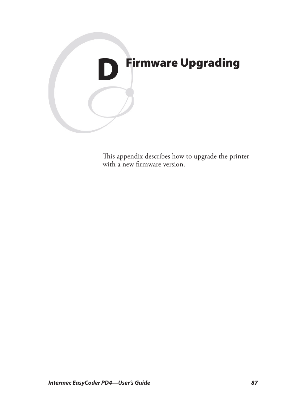 D firmware upgrading, Firmware upgrading | Intermec EASYCODER PD4 User Manual | Page 97 / 100