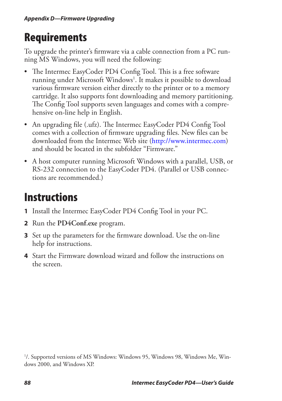 Requirements, Instructions | Intermec EASYCODER PD4 User Manual | Page 98 / 100