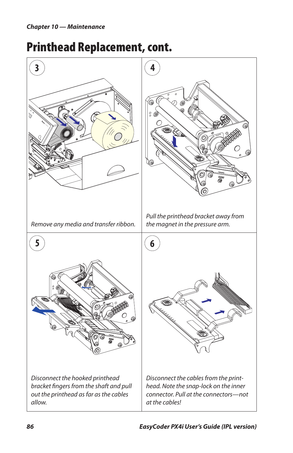 Printhead replacement, cont | Intermec PX4I User Manual | Page 100 / 136