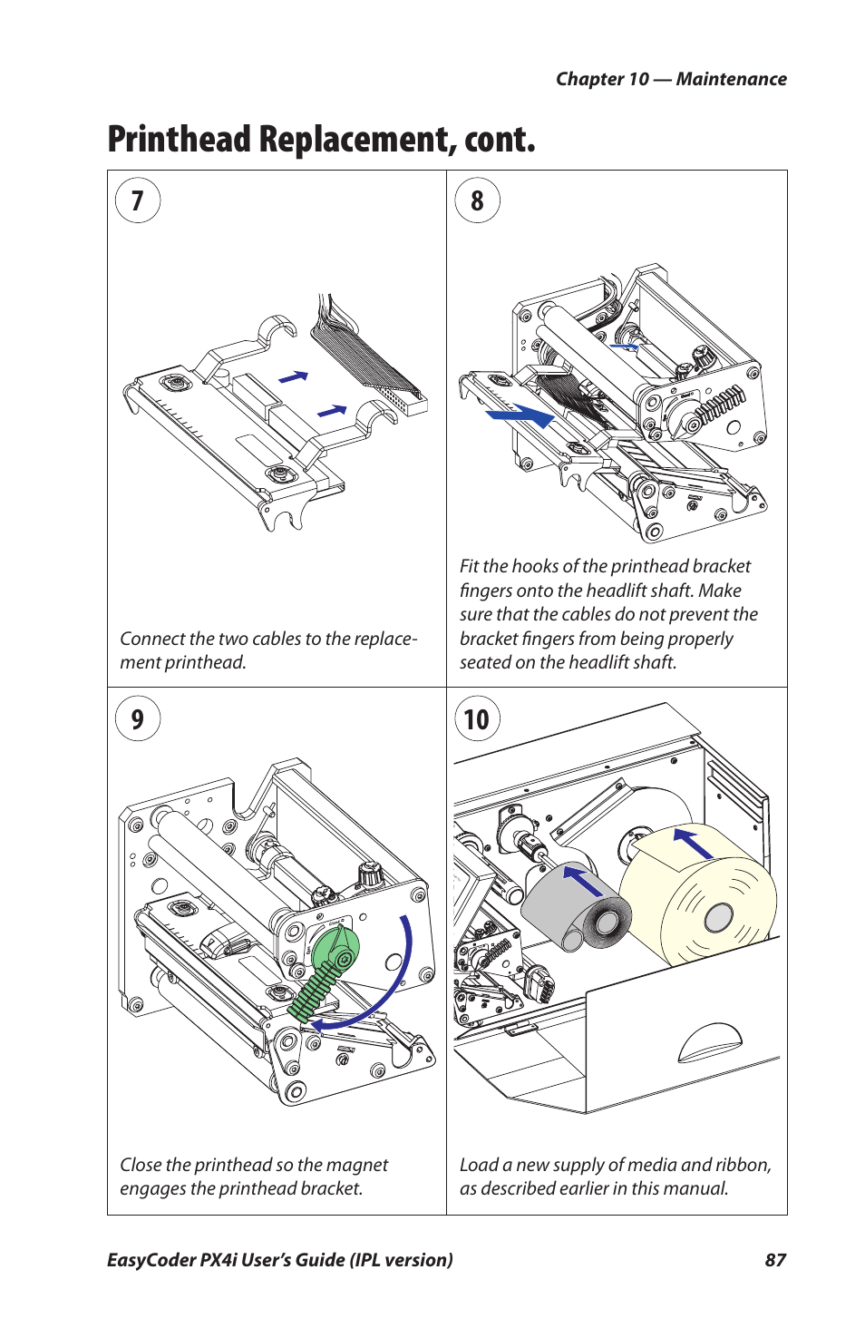 Printhead replacement, cont | Intermec PX4I User Manual | Page 101 / 136