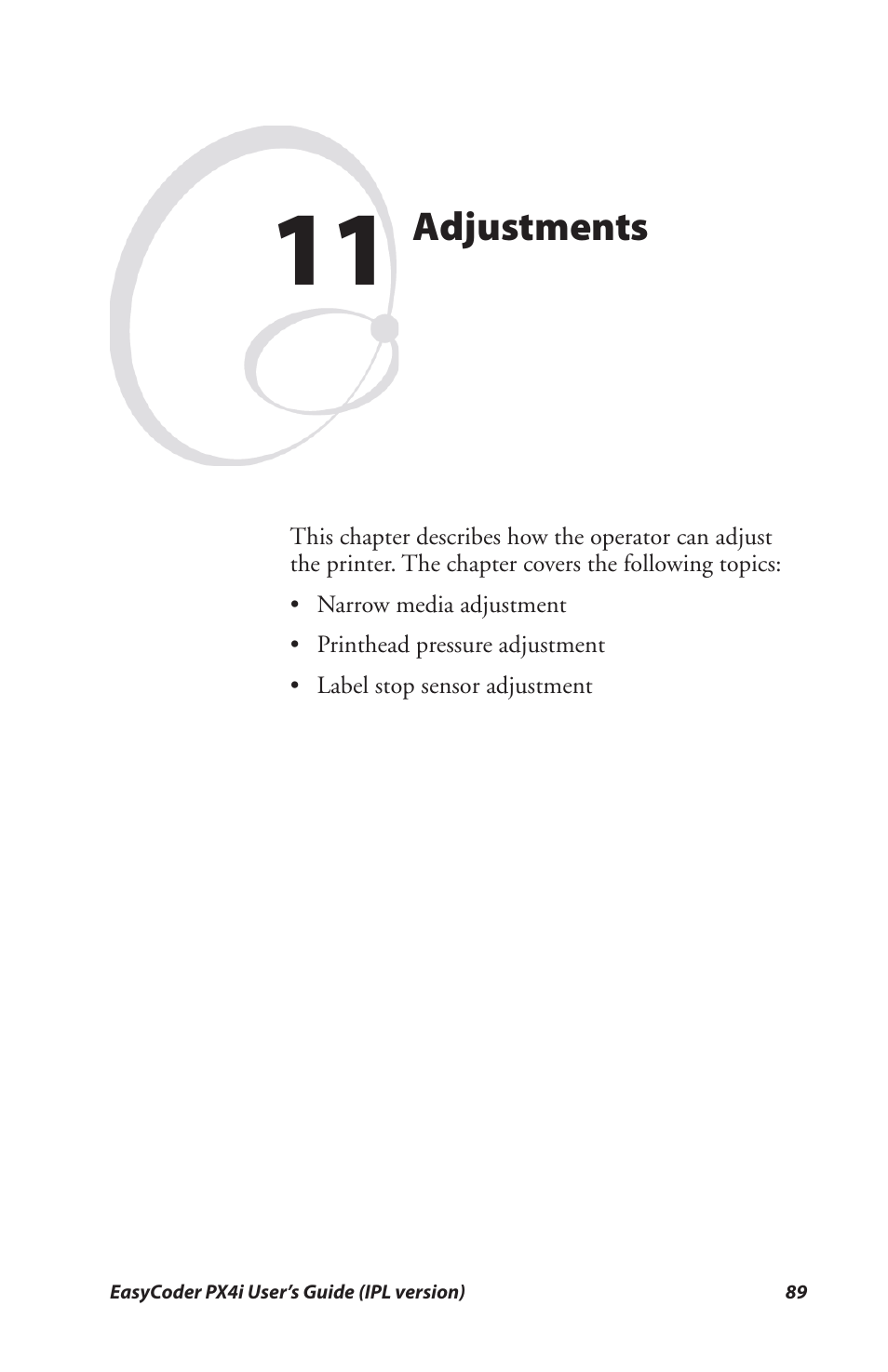 11 adjustments, Adjustments | Intermec PX4I User Manual | Page 103 / 136