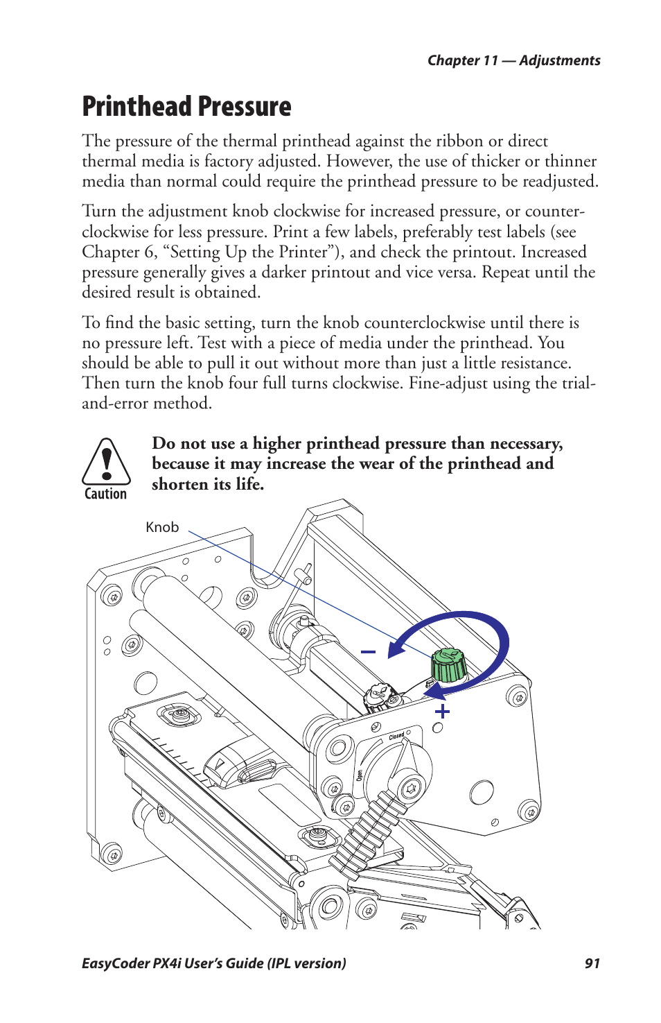 Printhead pressure | Intermec PX4I User Manual | Page 105 / 136