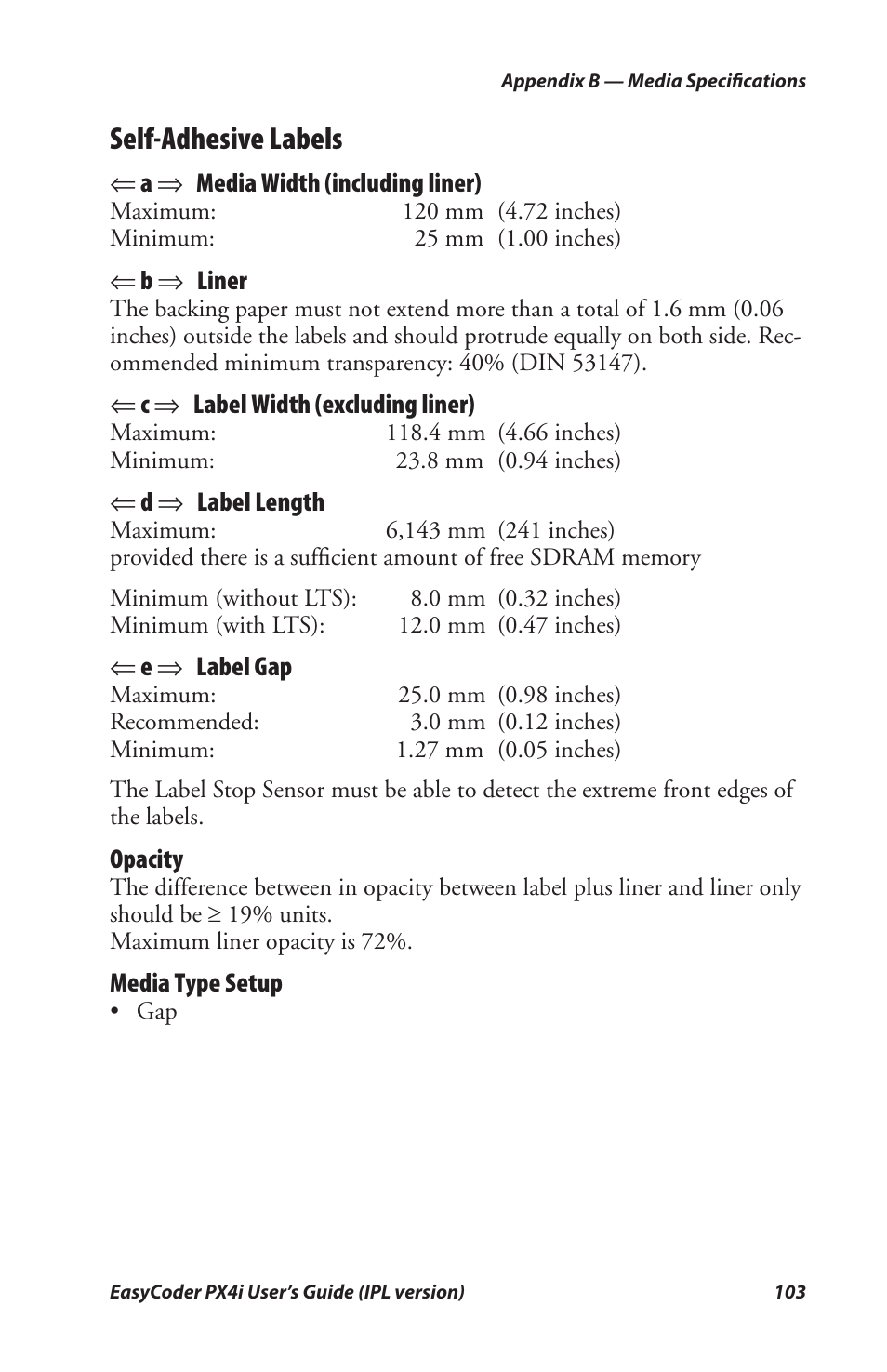 Self-adhesive labels | Intermec PX4I User Manual | Page 117 / 136