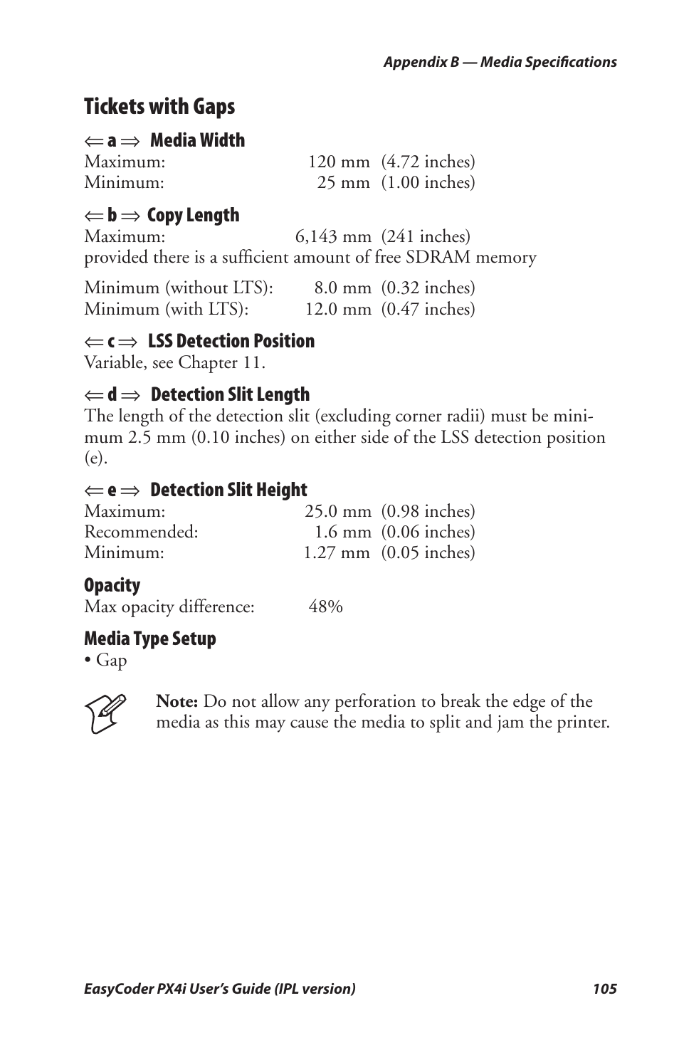 Tickets with gaps | Intermec PX4I User Manual | Page 119 / 136