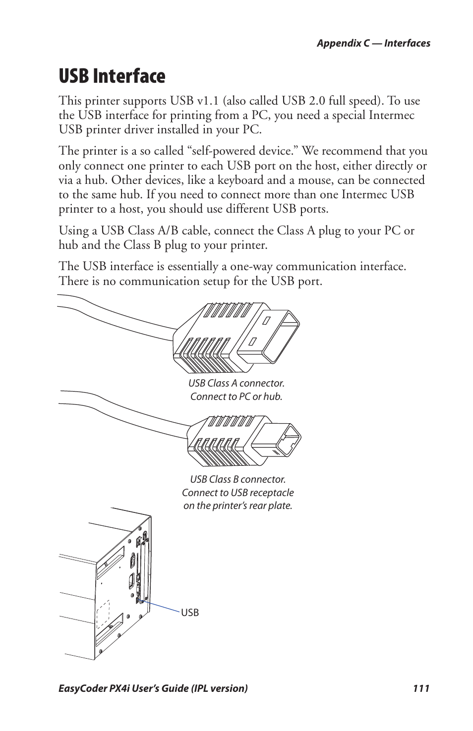 Usb interface | Intermec PX4I User Manual | Page 125 / 136