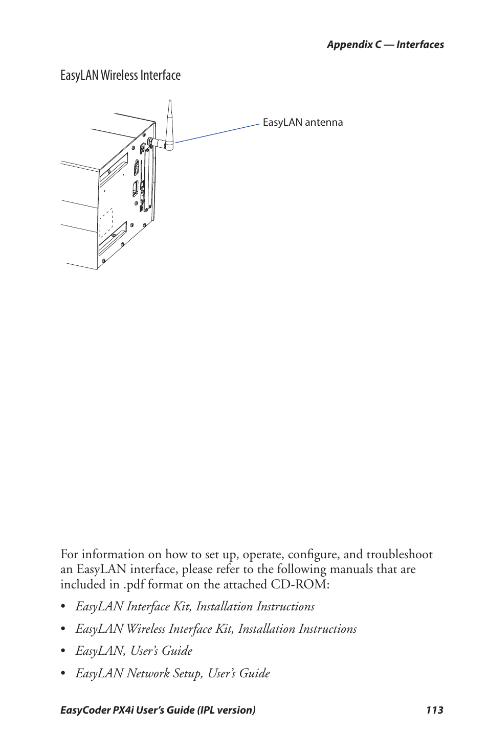 Easylan wireless interface | Intermec PX4I User Manual | Page 127 / 136