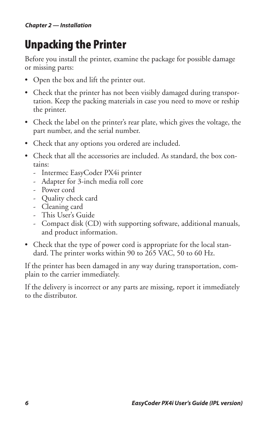 Unpacking the printer | Intermec PX4I User Manual | Page 20 / 136
